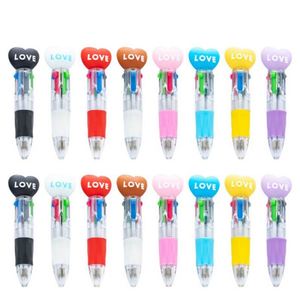 1.0Mm Cute Mini Cartoon Heart Plastic 4-In-1 Push-Button Ballpoint <b>Pen</b> for Highlight Key Points - Product Image 1