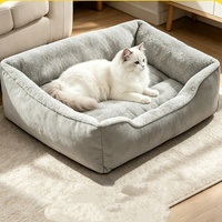 Lit pour chat en velours uni en forme de poire, doux et chaud, pour chiens, toutes saisons, avec soutien dorsal amélioré
