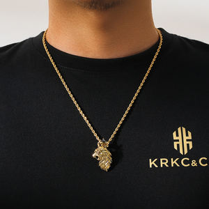 Collier pour homme KRKC Vintage Jewelry Kingdom, taille plus grande, plaqué or jaune véritable 18 carats, acier inoxydable brillant, pendentif <span class=keywords><strong>lion</strong></span> avec diamants CZ - Product Image 6
