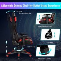 Chaise de jeu LED multicolore avec télécommande, modes RGB, en cuir PU, inclinable, massage, coussin lombaire, accoudoirs réglables