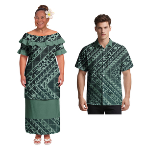 Vêtements personnalisés pour les <span class=keywords><strong>amoureux</strong></span> des douceurs, en gros : Robe Puletasi pour femme pour le bal des finissants des fêtes polynésiennes, Chemises Aloha pour homme, Ensemble tribal samoan pour couple - Product Image 2
