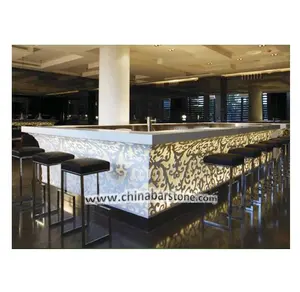 Desain Penghitung Bar LED Modern Permukaan Padat Akrilik Komersial Kustom untuk Rumah/Restoran/Klub Malam