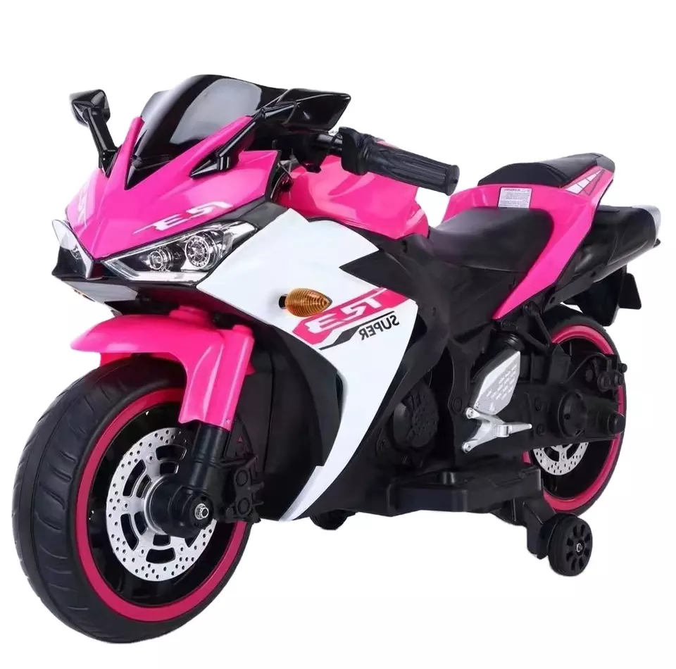 Battery Charger Electric 6V big Kids Motorcycles 2 Wheels Pink 8 Years Old LED Wheels Hand Race