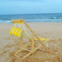 LOTUS Ensemble de chaises de plage personnalisées en bois massif rayé et toile à glands Chaises de plage pliantes inclinables de jardin mignonnes Parapluie droit pour