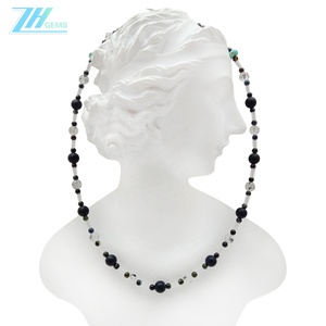 <span class=keywords><strong>Turquesa</strong></span> natural y ónix con cuentas de piedras preciosas de Cuarzo rutilado negro Conjunto de cuentas de piedra múltiple de cristal Joyería hecha a mano - Product Image 4