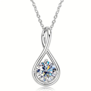 Teardrop Pendant <b>Necklace</b> With Round Zircon Claw Setting White Gold For Women Everyday Wear - Product Image 1