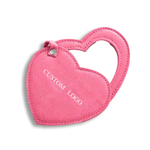 High Quality Pink PU Leather Heart-Shaped Handheld Pocket Mirror Rolling Travel Mini Makeup Mirror for Promotional Use