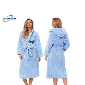 Xiaoxu Logo personalizzato all'ingrosso di lusso di lusso flanella in pile vestaglia da <span class=keywords><strong>donna</strong></span> con colletto incappucciato alla rinfusa accappatoio invernale - Product Image 1