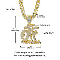 Collier pendentif familial OTF plaqué or 14 carats, chaîne cubaine glacée, style hip-hop graffiti, pendentif personnalisé nom/lettre en alliage de zinc