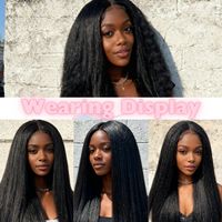 Perruque Yaki naturelle à l'aspect naturel, noire, mi-longue, cheveux raides, fibre haute température, densité 180%, bonnet en filet rose