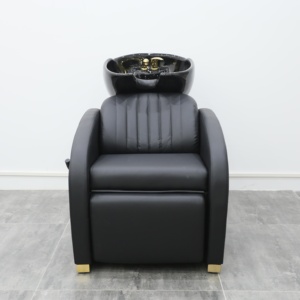 Moderner Schwarzer Leder-Friseurstuhl mit Weißer Schüssel für Haarwäsche, Salonmöbel für Beauty- und Friseursalons - Product Image 3