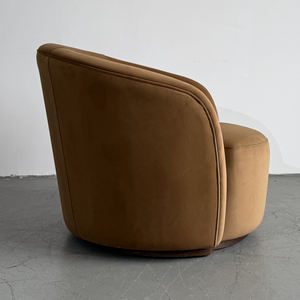 Silla de Ocio Giratoria Tapizada en Terciopelo Marrón con Base de Madera Curvada de Estilo Moderno para Dormitorio, Apartamento, Comedor y Gimnasio - Product Image 3