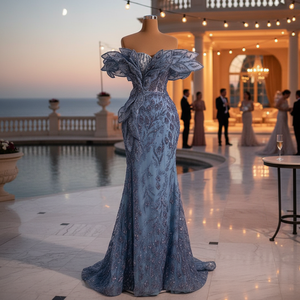 2026 Solid Color Mermaid Silhouette Strapless Beaded Lightweight Luxury Formal Wear Bridesmaid Floor-Length Evening Dress - Product Image 3