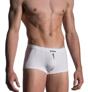 Cueca boxer masculina de poliamida, roupa íntima de nylon com zíper, calcinhas confortáveis