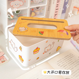 Multifunctional Wood Grain Tissue Box With Phone Stand And Mask Storage Cute Design For Home Bathroom Bedroom <b>Desk</b> Use - Product Image 5