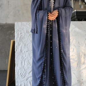 1653 #   Abaya Árabe Lisa de Color Claro, Talla Única, con Pañuelo Hijab de Chifón para Mujer - Product Image 3