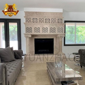 Chimenea de piedra tallada adornada, chimenea de mármol grande increíble <span class=keywords><strong>con</strong></span> altura sobre la Mantel - Product Image 6