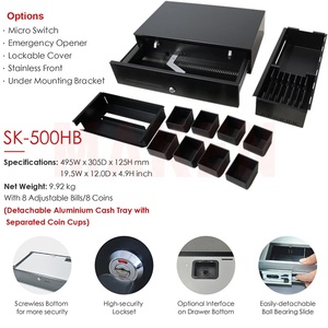 MAKEN 500 supermercato senza fili <span class=keywords><strong>registratore</strong></span> <span class=keywords><strong>di</strong></span> <span class=keywords><strong>cassa</strong></span> 8 banconote 8 monete cassetto contanti per la vendita - Product Image 2