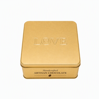 Boîte en étain dorée avec logo personnalisé en relief, boîte à chocolat carrée de luxe, emballage en métal de qualité alimentaire, boîte de rangement pour bonbons et cadeaux