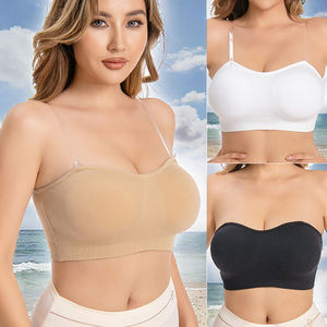 Sujetador de mujer cómodo con tirantes ajustables de Spandex/Nylon, top tipo tubo personalizado con aros de acero, antideslizante, con copa de punto sólida. - Product Image 2