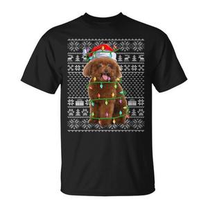 T-shirt de Noël moche avec chapeau de Père Noël pour les amoureux des caniches Toy Poodle - Product Image 1