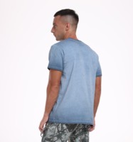 Elegante camiseta casual de teñido en frío para hombres, camiseta azul 100% de algodón para hombres, Camiseta con cuello en V para hombres