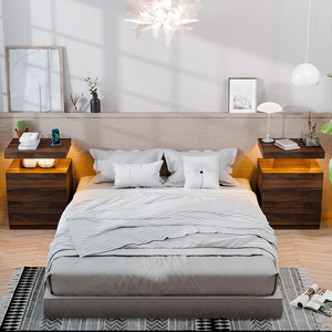 Nu-<strong>Deco</strong> Modern LED Nightstand Wireless Charging Station USB Ports 3 Drawers RGB Adjustable Brightness High Gloss <strong>Bedside</strong> <strong>Table</strong> - Product Image 2