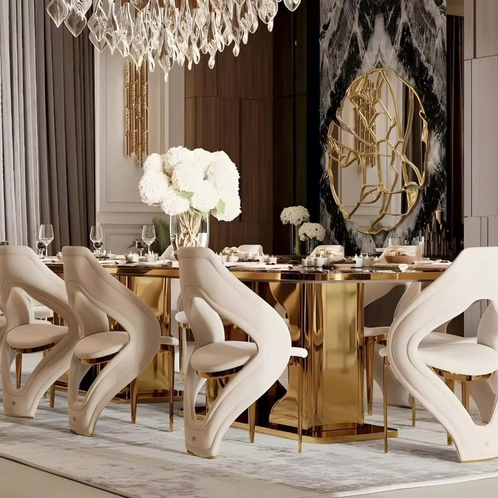dining table set gold white for 10