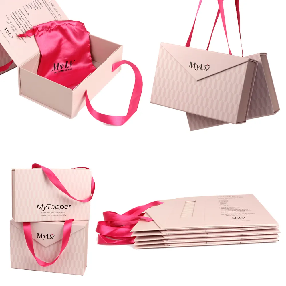 Ustom-caja de cartón rígida magnética para el día de la madre, caja de regalo de lujo con asa de cinta rosa