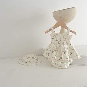 Bebek romper yaz tatlı çiçek elbise bebek kız kolsuz bebek giysileri sevimli tarama giysileri ile şapka - Product Image 4