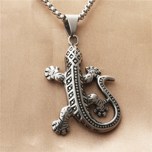 yunnique <b>Titanium</b> Steel Gecko Pendant Necklace Men's Retro Animal Geometric Design Stainless Steel Fashion Jewelry Gift - Product Image 1