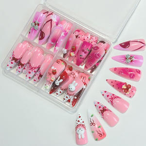 96 <span class=keywords><strong>Uñas</strong></span> Postizas de Estilo Francés Rosa, Pre-Diseñadas, Pintadas a Mano, Desmontables y Reutilizables - Product Image 4