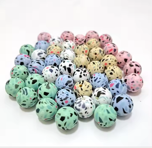 Perles rondes de dentition à mâcher en silicone, 15mm, sans Bpa, multi-motifs, accessoires de bricolage, perles en vrac personnalisées en silicone - Product Image 1