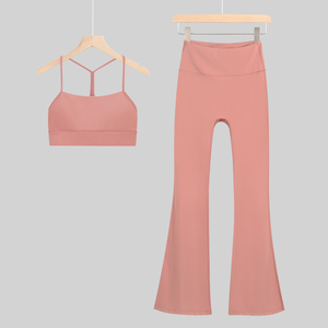 Ensemble de yoga sans couture 2 pièces de haute qualité pour femmes, grande taille, motif uni, séchage rapide, écologique, avec logo personnalisé sur le devant - Product Image 1
