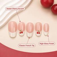 Y175 Factory Outlet Kit de 30 faux ongles à presser courts forme amande style French, motif cerise, en matériau ABS, vente en gros