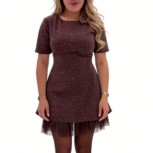 Robe courte en tulle à volants ornée de strass pour femmes, robe de soirée à manches courtes, robe décontractée tendance - Product Image 6