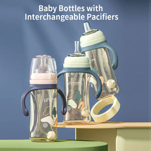 בקבוקי האכלה לתינוקות 300 מ\\\"ל עם ידיות, חדשים בסיטונאות, שלושה סוגי מוצצים, בקבוק חלב נגד גזים, שקוף לבן - Product Image 4