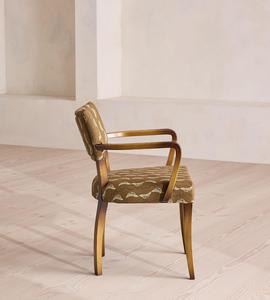 Sillón de Madera de Estilo Moderno de Mediados de Siglo con Tela con Estampado de Olivas y Brazos Curvos para Sala de Estar - Product Image 3