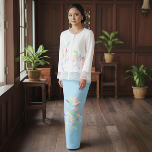 Ensemble Sedondon Raya 2025 Baju Kurung Borong Direct Kilang Modest Eco-Friendly Maxi Sweep Train Dress Lace Embellishment Murah - Product Image 1