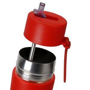 Mug isotherme en acier inoxydable de 20 oz avec poignée de transport en silicone, tasse à boire anti-fuite avec paille pour le camping en plein air - Product Image 2