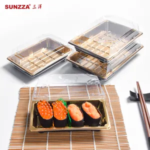 Sunzza stock anti fog lid pet materials food packaging to go gold shinny printing sushi plastic disposable takeaway food box