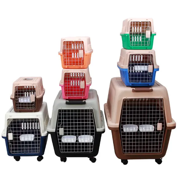 Assicurazione commerciale prodotto per animali domestici plastica cane volo gabbia trasporto gabbie per animali portatile in plastica Pet carrier casse cucciolo pieghevole