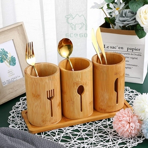 Bonito soporte para cubiertos de madera para tenedores, cucharas, soporte para utensilios, organizador de cubiertos Original de Bambú - Product Image 3