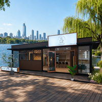 Conteneur mobile pour café avec façade en bois grainé, aménagement personnalisable pour événements extérieurs, foires de rue et parcs