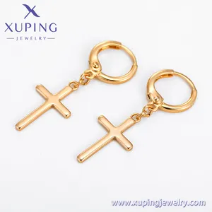 95859 Xuping קלאסי עיצוב היפ הופ זהב מצופה עגילי נשים מוצלב של קסם חישוק חיבוק עגילי עגילים