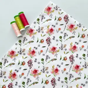 White thick 4 way stretch polyester flower patterned london lawn soft printed floral 280 gsm heavy cotton jersey fabric