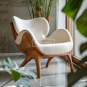Poltrona Lounge di Lusso Leggero Stile Italiano per Soggiorno con Struttura <span class=keywords><strong>in</strong></span> <span class=keywords><strong>Legno</strong></span> Massello e Gambe <span class=keywords><strong>in</strong></span> <span class=keywords><strong>Legno</strong></span> di Quercia con Tappetino <span class=keywords><strong>in</strong></span> Tessuto - Product Image 1