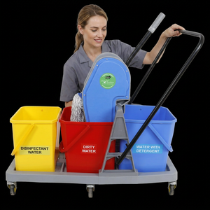 Carrito de Limpieza CleanTech con Tres Cubos, 21-25L, Plástico, Colorido, con Mecanismo de Presión - Product Image 2