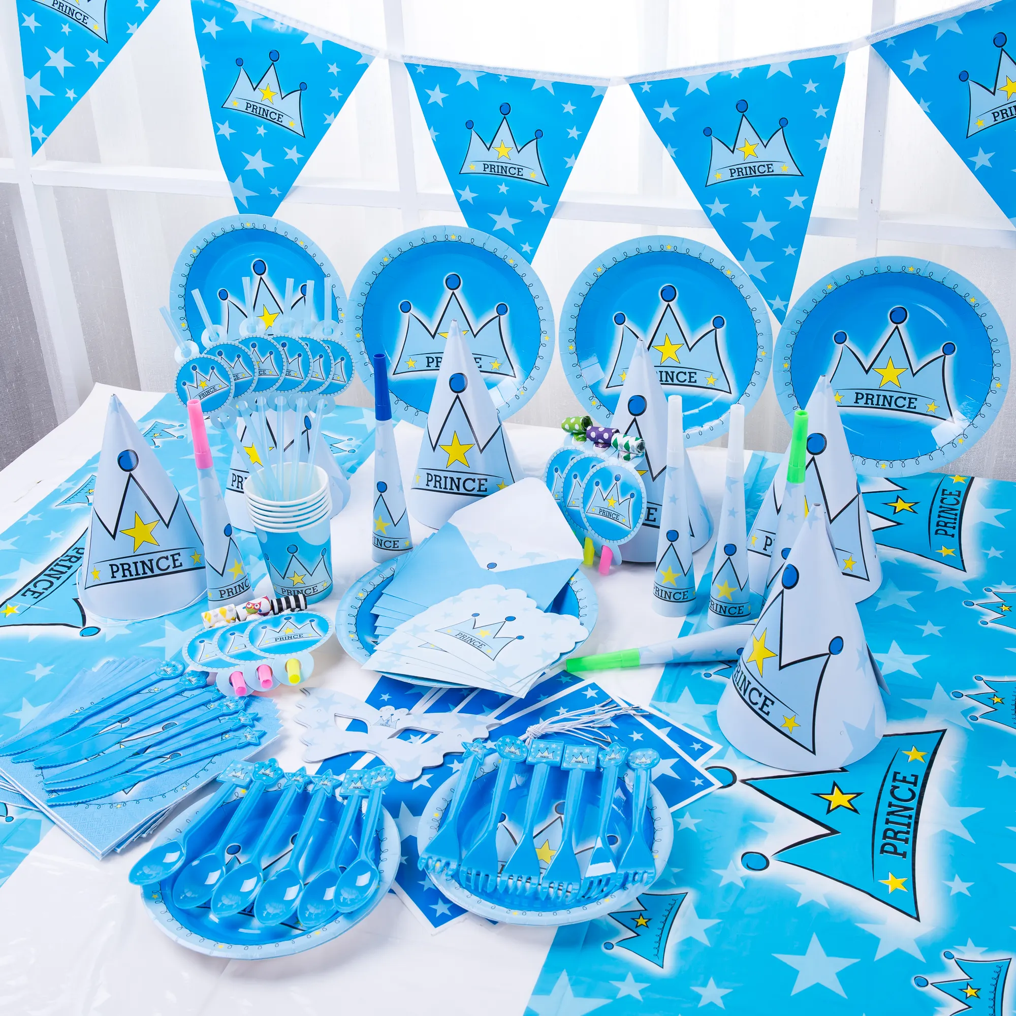 סיטונאי תינוק ילדים יום הולדת כתר מסיבת סט כחול בני ילדים חד פעמי המפלגה קישוט