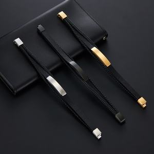 Wholesale New Fashion Custom Logo <b>Stainless</b> <b>Steel</b> Leather Bracelet Gold Plated Braided Style - Product Image 5